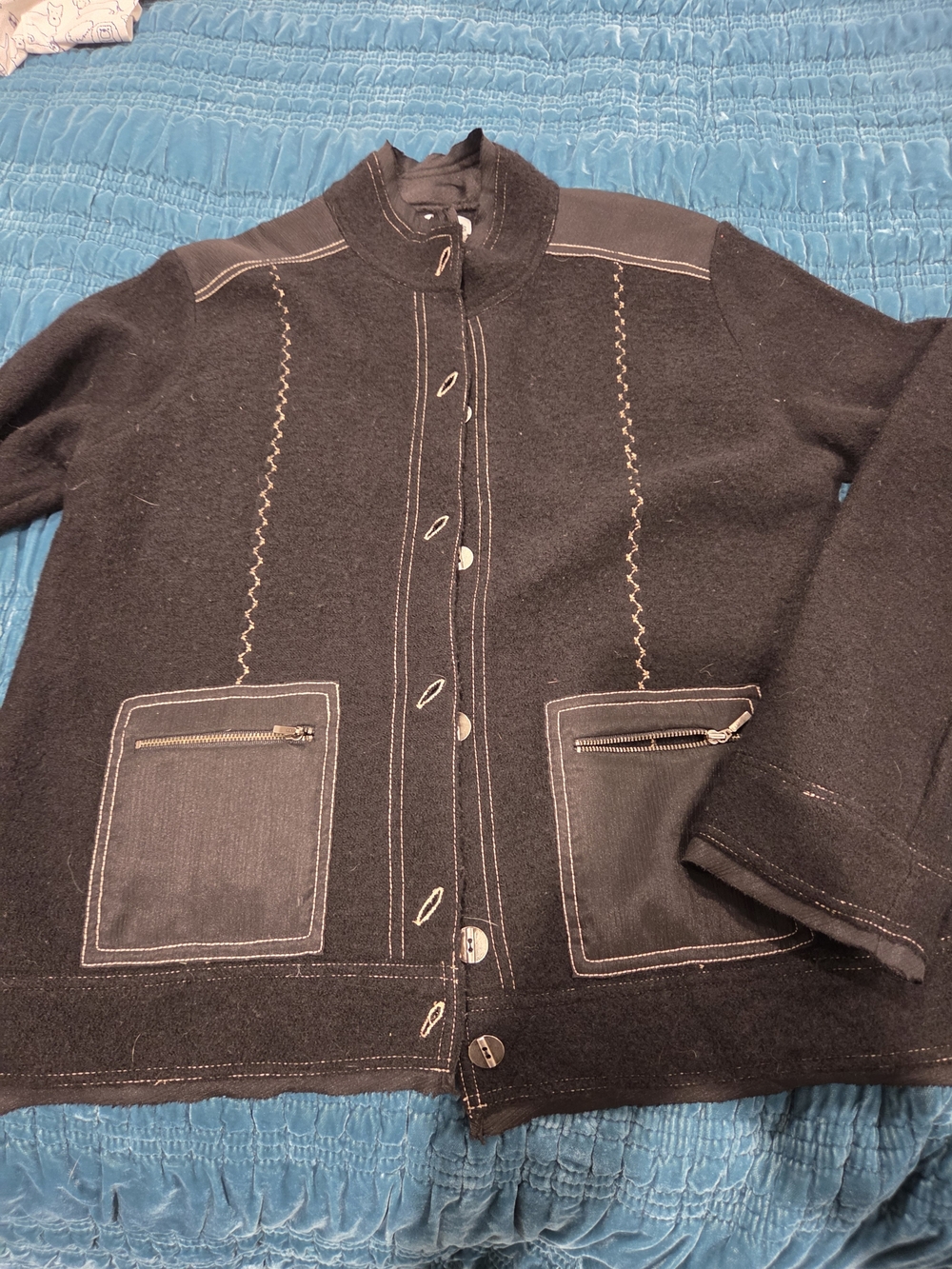 Chico's Black Button-Front Blazer with Contrast Stitching